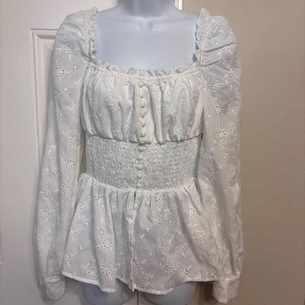 SHEIN Embroidered Lace Peplum Top